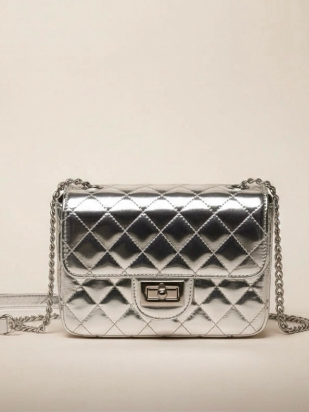 Silver BECOOL Quilted Mini Shoulder Bag – Metallic Crossbody Purse